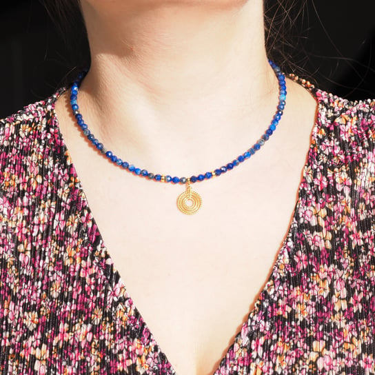 Naszyjnik - Lapis Lazuli fasetowane kulki i srebro złocone Skorulski Jewellery