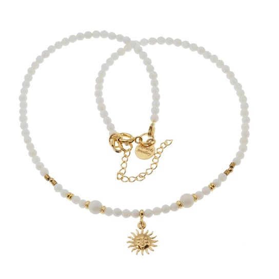 Naszyjnik regulowany ze słońcem - Biały koral, Hematyt i srebro złocone Skorulski Jewellery