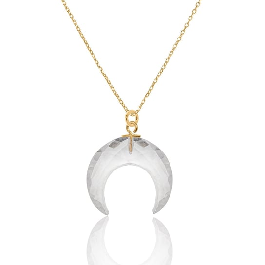 Naszyjnik srebrny pozłacany z kryształem górskim w kształcie księżyca 50 CM LUO