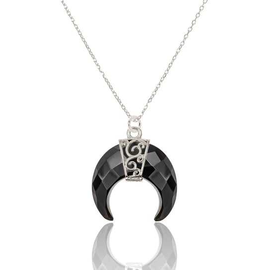 Naszyjnik srebrny z kamieniem półszlachetnym w kształcie księżyca 42 CM Kryształ Górski LUO
