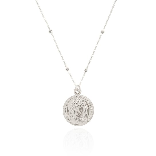 Naszyjnik srebrny z kuleczkami i dużą monetą LUO