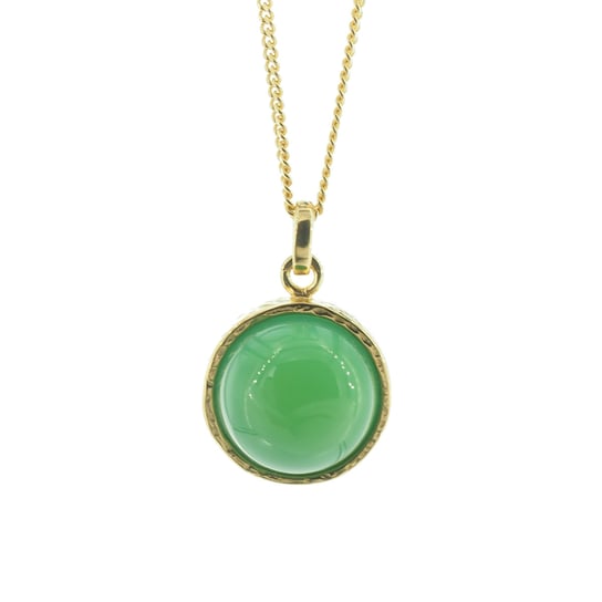 Naszyjnik srebrny złocony - Agat zielony okrągły na łańcuszku-45 cm Skorulski Jewellery