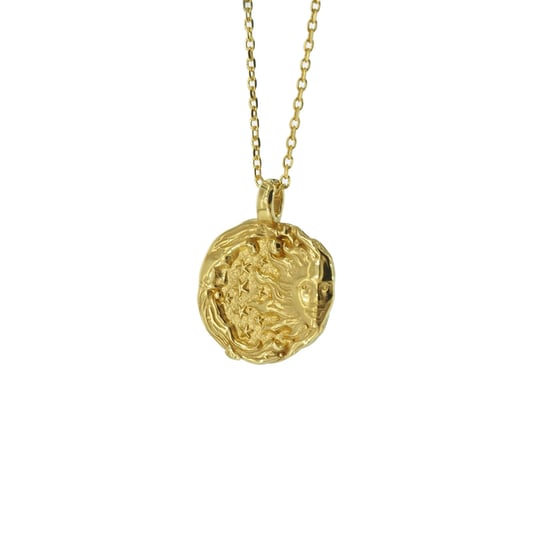 Naszyjnik z młotkowaną blaszką - księżyc, słońce i srebro złocone-45 cm Skorulski Jewellery