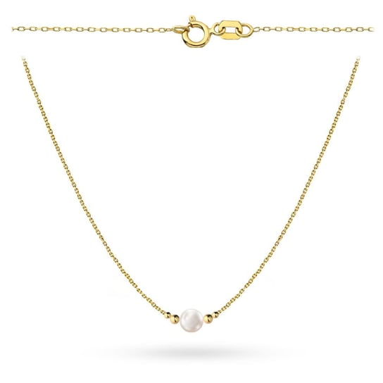 Naszyjnik złoty perła i podwójne kuleczki pr. 585 24 Karaty