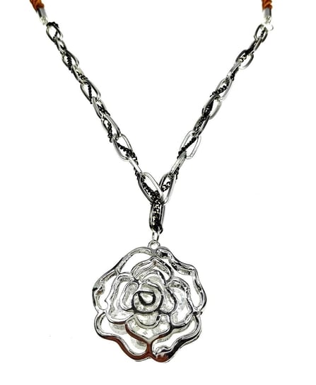 Naszyjniki srebrna róża z kryształkami Nefryt