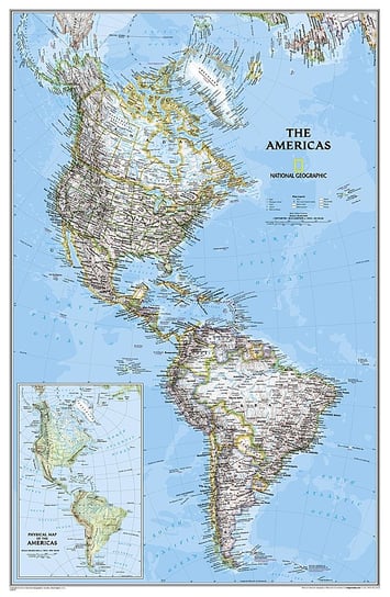 National Geographic, Ameryka Północna i Południowa Classic polityczna mapa ścienna, 1:19 100 001 National geographic