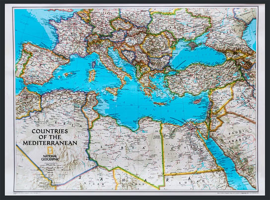 National Geographic, Kraje Śródziemnomorskie Classic mapa ścienna polityczna na podkładzie w drewnianej ramie, 1:6 957 000 National geographic