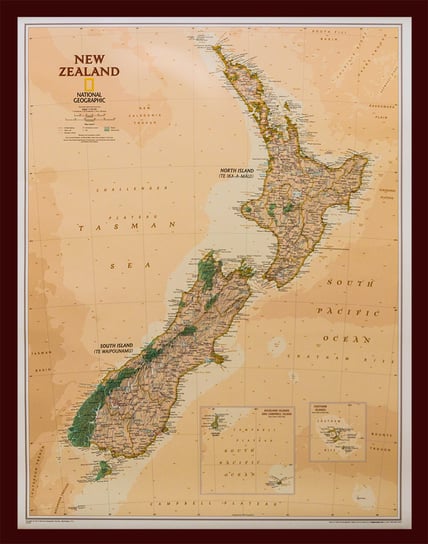 National Geographic, Nowa Zelandia. Executive. Mapa ścienna polityczna na podkładzie w drewnianej ramie,  1:2 300 000 Opracowanie zbiorowe
