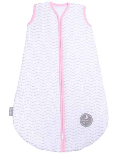 Natulino SuperLite, Śpiworek do spania dla niemowląt, 1-warstwowy, rozmiar L, Natural White Grey Waves / Pink Natulino
