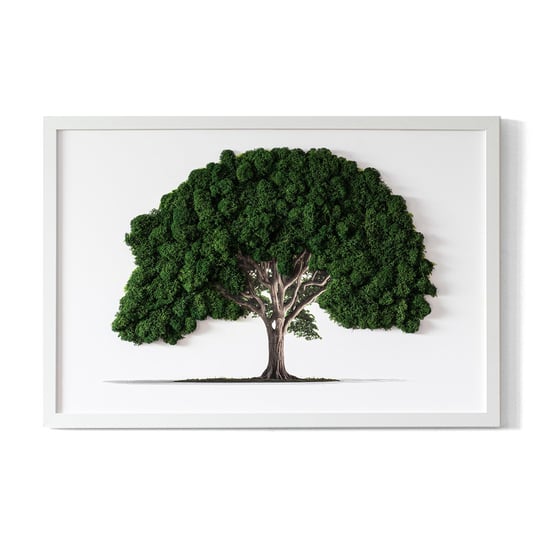 Naturalny Obraz z Mchu - Drzewo na białym tle - 60x40 cm Tulup