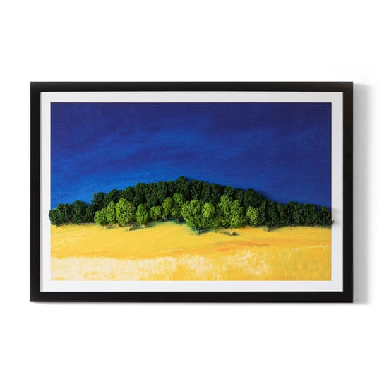 Naturalny Obraz z Mchu w Drewnianej Ramie - Krajobraz niebiesko żółty - 60x40 cm Tulup