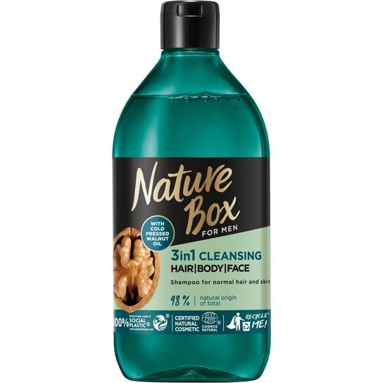 Nature Box, Walnut Oil, Oczyszczający szampon z formułą 3w1 do włosów twarzy i ciała, 385 ml Nature Box
