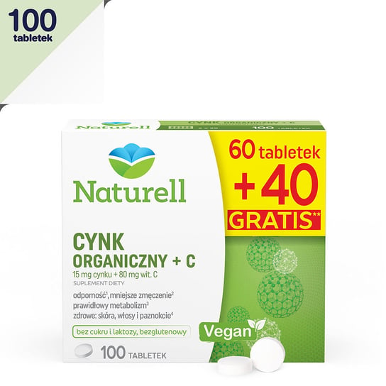 Naturell, Suplement diety Cynk Organiczny + C, 60 tabletek + 40 Naturell