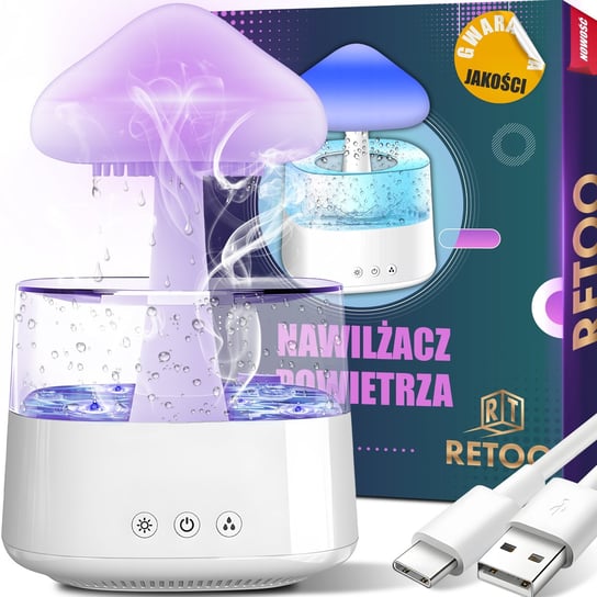 Nawilżacz Powietrza Dyfuzor Aromaterapia Lampka Led Chmurka Grzybek Deszcz retoo