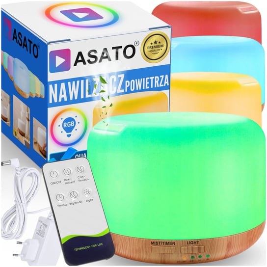 Nawilżacz Powietrza Dyfuzor Aromaterapia + Lampka Nocna RGB Jonizator Zapachowy Oczyszczacz ASATO