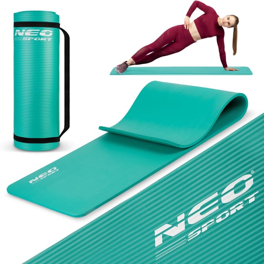 Neo-Sport, Gruba mata do ćwiczeń fitness i jogi antypoślizgowa, turkusowa, 183x60x1,5 cm Neo-Sport