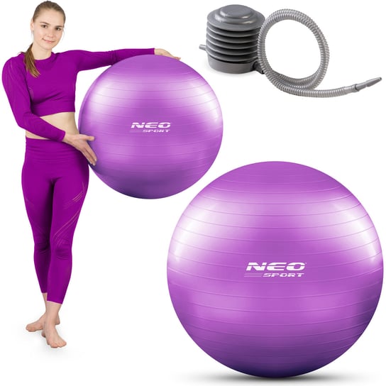 Neo-Sport Piłka do ćwiczeń fitness gimnastyczna 55 cm fioletowa pompka w zestawie Neo-Sport