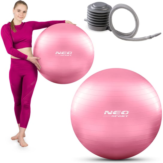Neo-Sport, Piłka do ćwiczeń fitness gimnastyczna 55 cm, różowa pompka w zestawie Neo-Sport