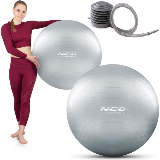 Neo-Sport Piłka do ćwiczeń fitness gimnastyczna 75 cm srebrna pompka w zestawie Neo-Sport