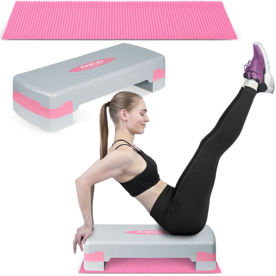 Neo-Sport, Step do ćwiczeń, fitnessu, aerobiku, trzy stopnie, z matą różowy Neo-Sport