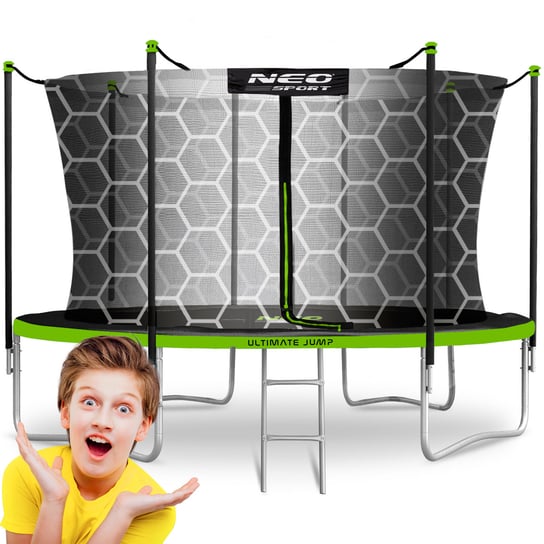 Neo-Sport, Trampolina ogrodowa z siatką wewnętrzną i drabinką, 12 ft/374cm Neo-Sport