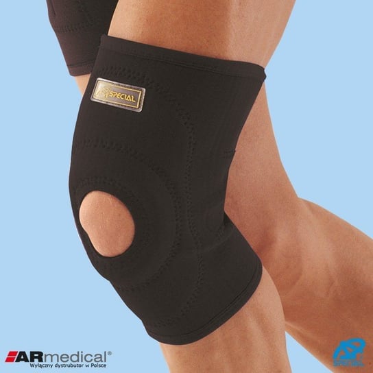 Neoprenowy stabilizator stawu kolanowego wciągany z osłoną rzepki Czarny L ARmedical