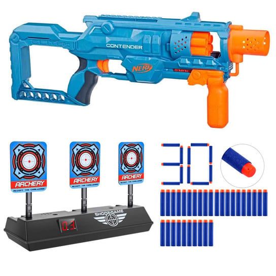 Nerf Elite 2.0 Contender F6787 + Elektroniczna Tarcza + 30 Strzałek Nerf