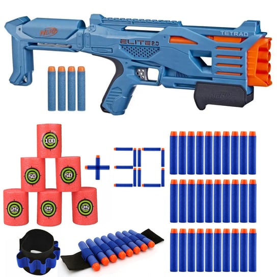 Nerf Elite 2.0 Tetrad QS-4 F5026 + Piankowe Cele + 30 Strzałek + Opaska ...