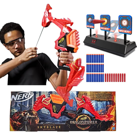 Nerf Elite Dragonpower łuk Skyblaze F0809 + 30 strzałek + tarcza elektroniczna Hasbro