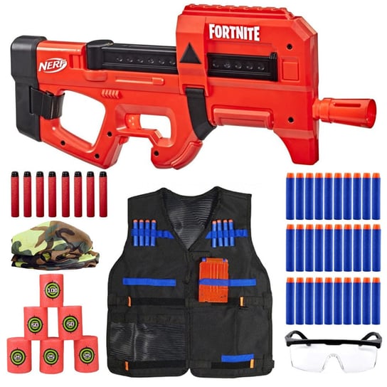 Nerf Fortnite Compact SMG czerwony F4106 + 30 strzałek + kamizelka + cele + bandana + okulary Nerf