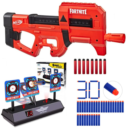 Nerf Fortnite Compact SMG czerwony F4106 + tarcza na 3 cele + 30 strzałek Nerf