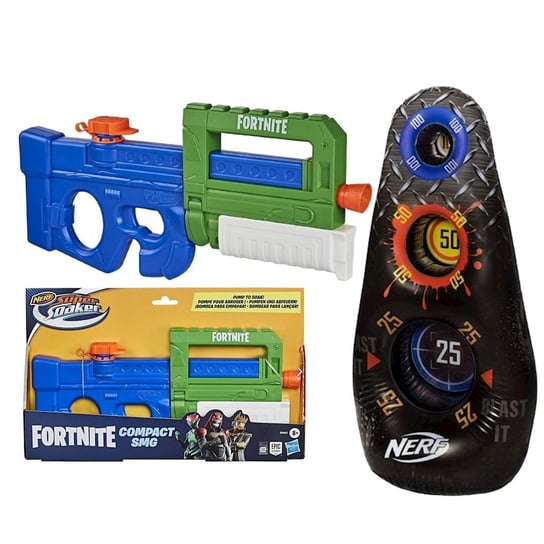 Nerf Super Soaker Fortnite Compact SMG E9963+ Dmuchana Tarcza Cel 1,2m Hasbro