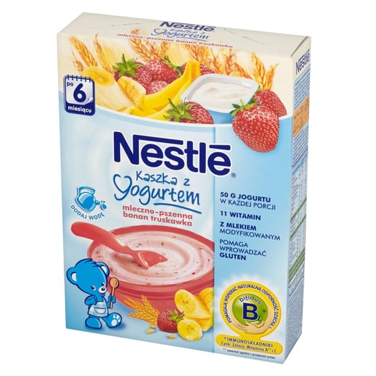 Nestle, Kaszka do picia, mleczno-pszenna z jogurtem banan truskawka, 250 g, 6m+ Nestle