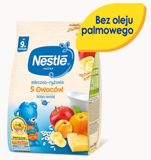 Nestle, Kaszka mleczno-ryżowa 5 owoców dla niemowląt po 9 miesiącu, 230 g Nestle