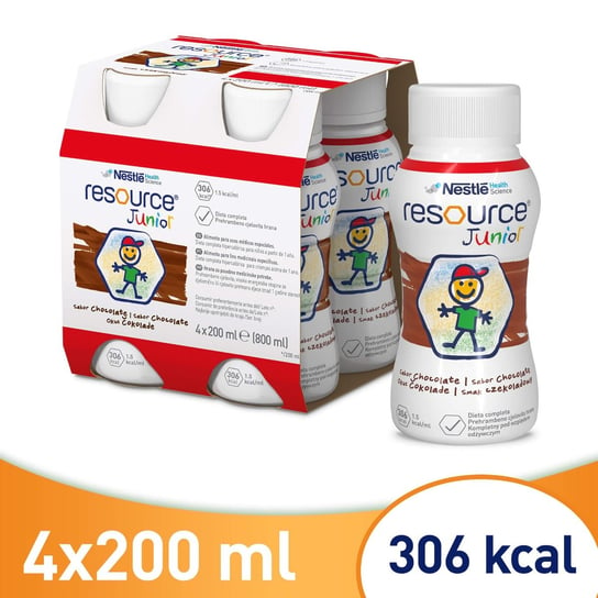 Nestle, Resource Junior odżywczy preparat  w płynie dla dzieci po 1. roku życia, smak czekoladowy, 4x200 ml Nestle