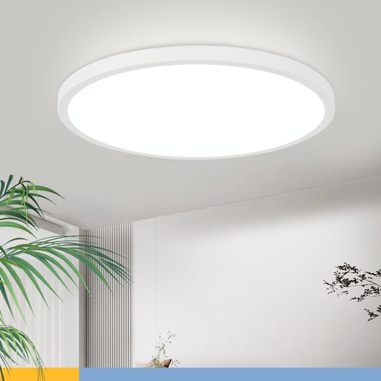 NETTLIFE Lampa sufitowa LED Ø 30 cm Płaska lampa kuchenna Okrągła biała lampa 18 W Sypialnia IP44 6000 K Lampa do przedpokoju do łazienki NETTLIFE