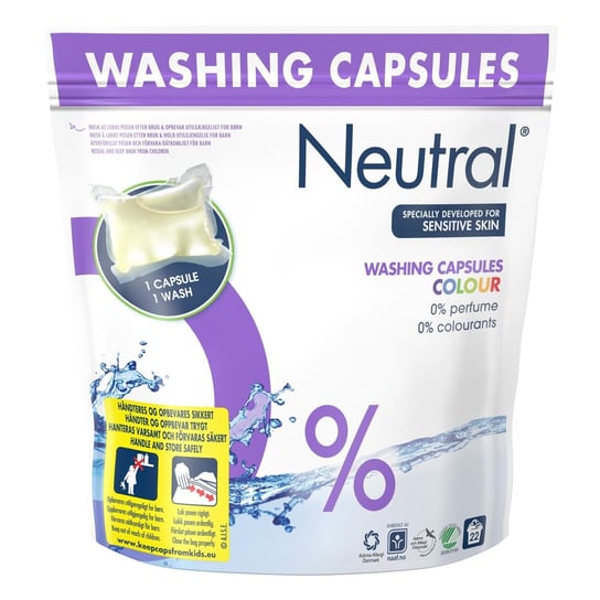 Neutral, Kapsułki do prania kolorowych tkanin, Hipoalergiczne, 22 prania Unilever