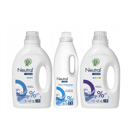 Neutral, Żel hipoalergiczny do prania kolorowego, 1 L, Płyn hipoalergiczny do prania białego, 1 L, Płyn do płukania, 1 L, zestaw Unilever