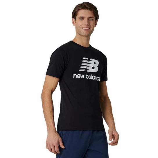 New Balance Essentials Stacked Logo Tee MT01575BK, Mężczyzna, T-shirt kompresyjny, Czarny New Balance