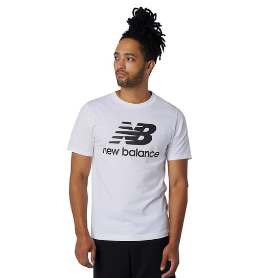 New Balance Essentials Stacked Logo Tee MT01575WT, Mężczyzna, T-shirt kompresyjny, Biały New Balance