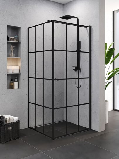 New Trendy LINIA BASIC Kabina prysznicowa 90x90x195 prawa SUPERIA BLACK wzór kratka K-0605 Inna marka