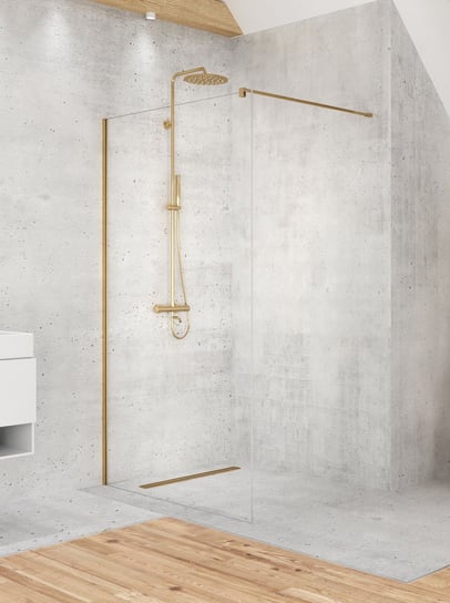 New Trendy LINIA BASIC Kabina prysznicowa Walk-in 140x200 VELIO SATIN GOLD D-0201B Inna marka