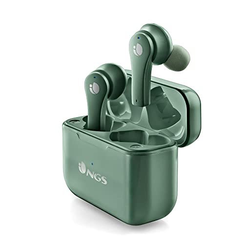 NGS ARTICA Bloom Green - Słuchawki bezprzewodowe kompatybilne z technologią Bluetooth i TWS, Baza ładująca, Autonomia 24h, Mikrofon, Sterowanie dotykowe, Zielone. NGS