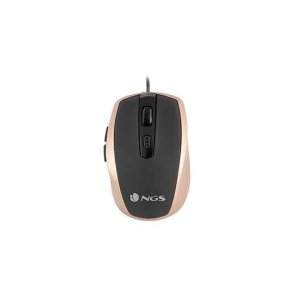 NGS TICK GOLD - Mysz optyczna 800/1600dpi z przewodem USB, mysz do komputera lub laptopa z 6 przyciskami, ergonomia dla praworęcznych, kolor złoty i czarny NGS