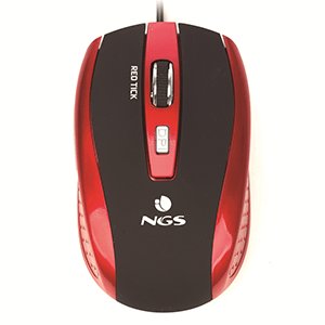 NGS TICK RED - Mysz optyczna 800/1600dpi z przewodem USB, mysz do komputera lub laptopa z 6 przyciskami, ergonomia dla praworęcznych, czerwono-czarna NGS