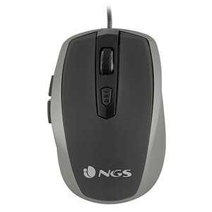 NGS TICK SILVER - Mysz optyczna 800/1600dpi z przewodem USB, mysz do komputera lub laptopa z 6 przyciskami, ergonomia dla praworęcznych, srebrno-czarna NGS