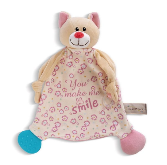 NICI Doudou Vache Couette 25x25 Cm - Peluche Douce Pour Bébé Avec Anneau Dentition