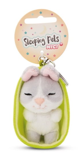 NICI, 49982, Brelok, Sleeping Pets, królik, szary 8cm, koszyk zielony Nici