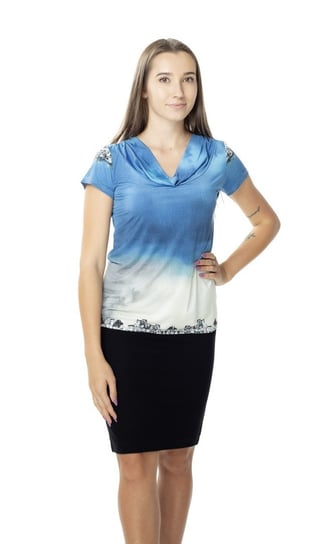 Niebieska bluzka damska z krótkim rękawem : Kolor - Niebieski Druk, Rozmiar - 38 Lookat