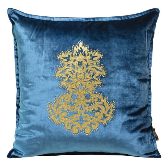 Niebieska poszewka velvet w złoty ornament 45X45 ROYAL Eurofirany